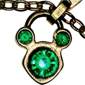 Vintage Disney Mickey Head Charm Pendant Gold Tone Green Crystal May Birthstone